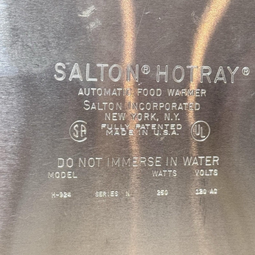 VTG Salton HOTRAY Electric Food Warmer WORKS Model #H924 Series N 250 W 120 V - Picture 7 of 16